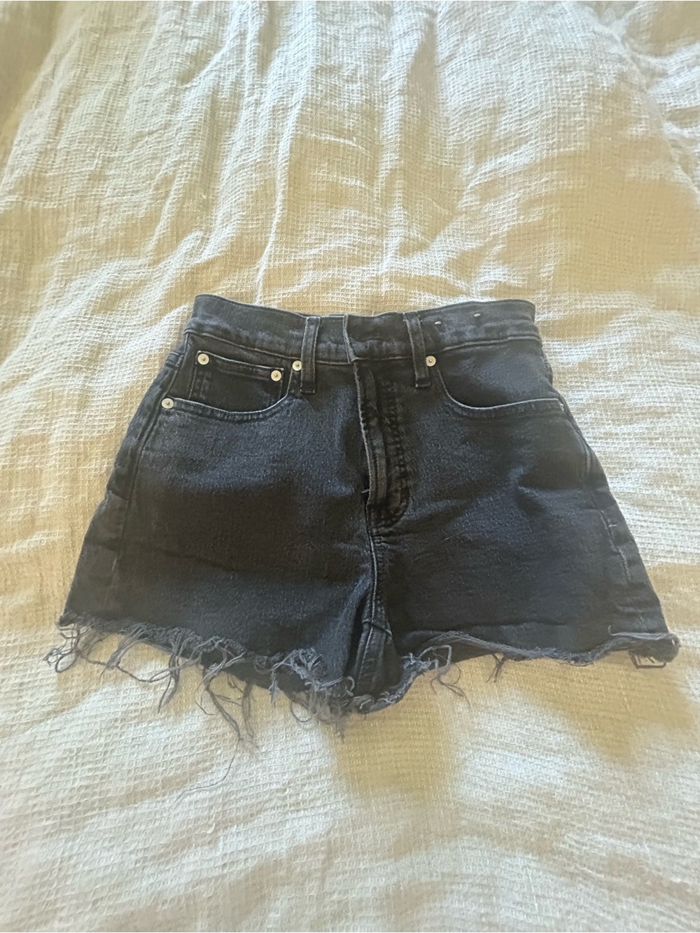 Madewell Black High-Rise Frayed Hem Denim Shorts